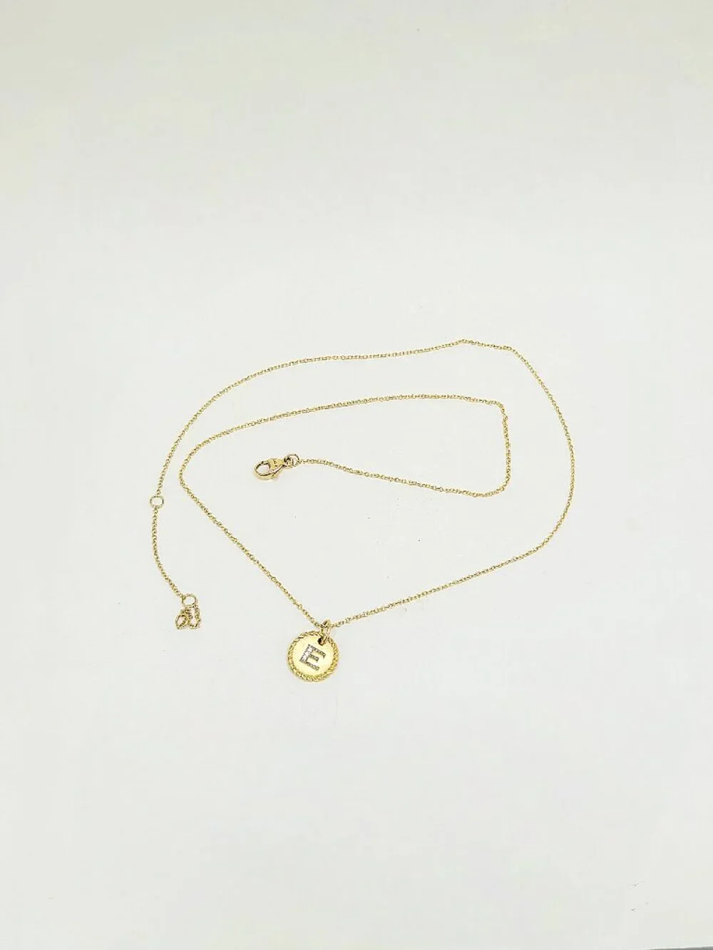 David Yurman Initial E Charm Necklace in 18K Yellow Gold w/ Diamonds - 19